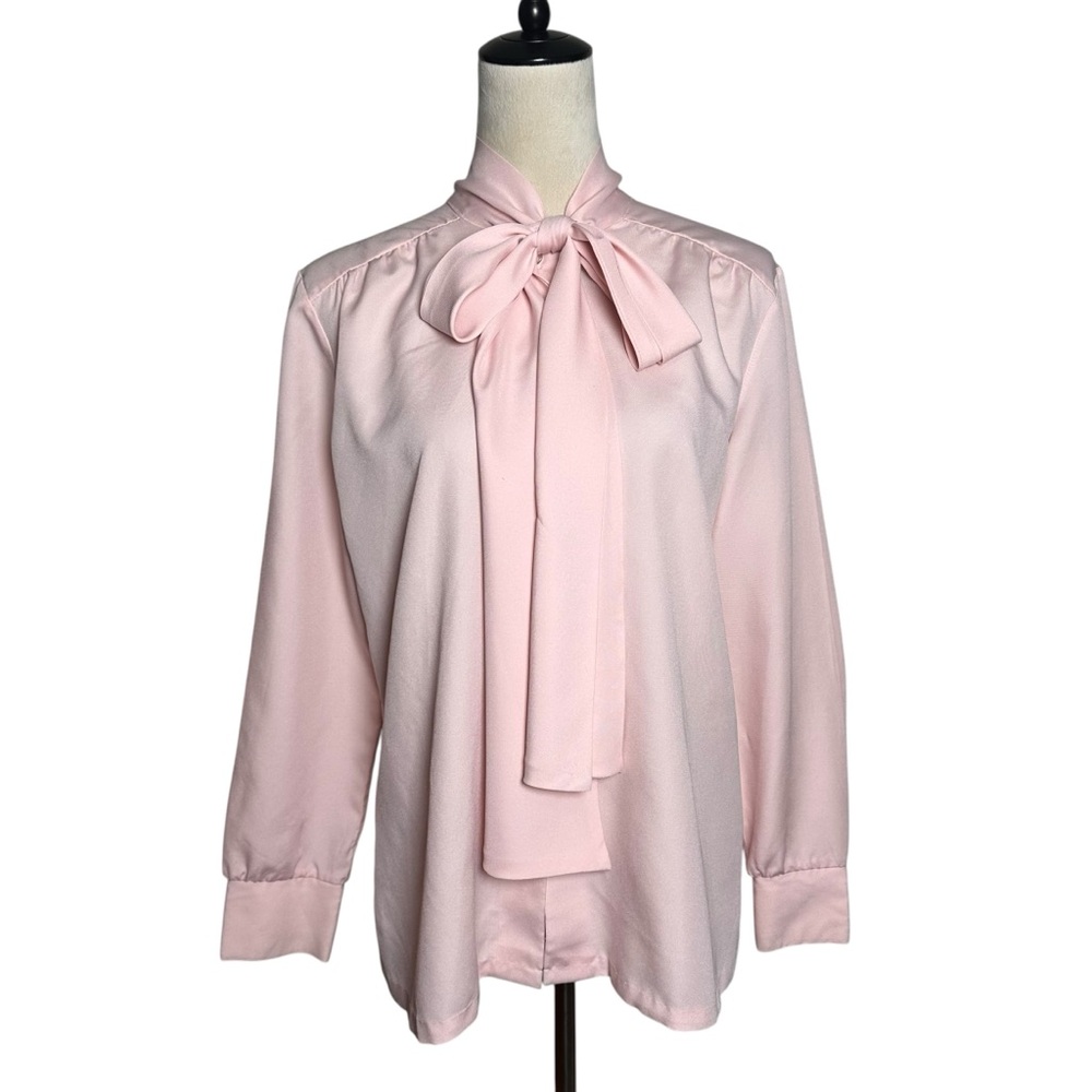 Vintage‎ Ship'n Shore Pastel Pink Pussybow Blouse M | Modest Retro Office Top